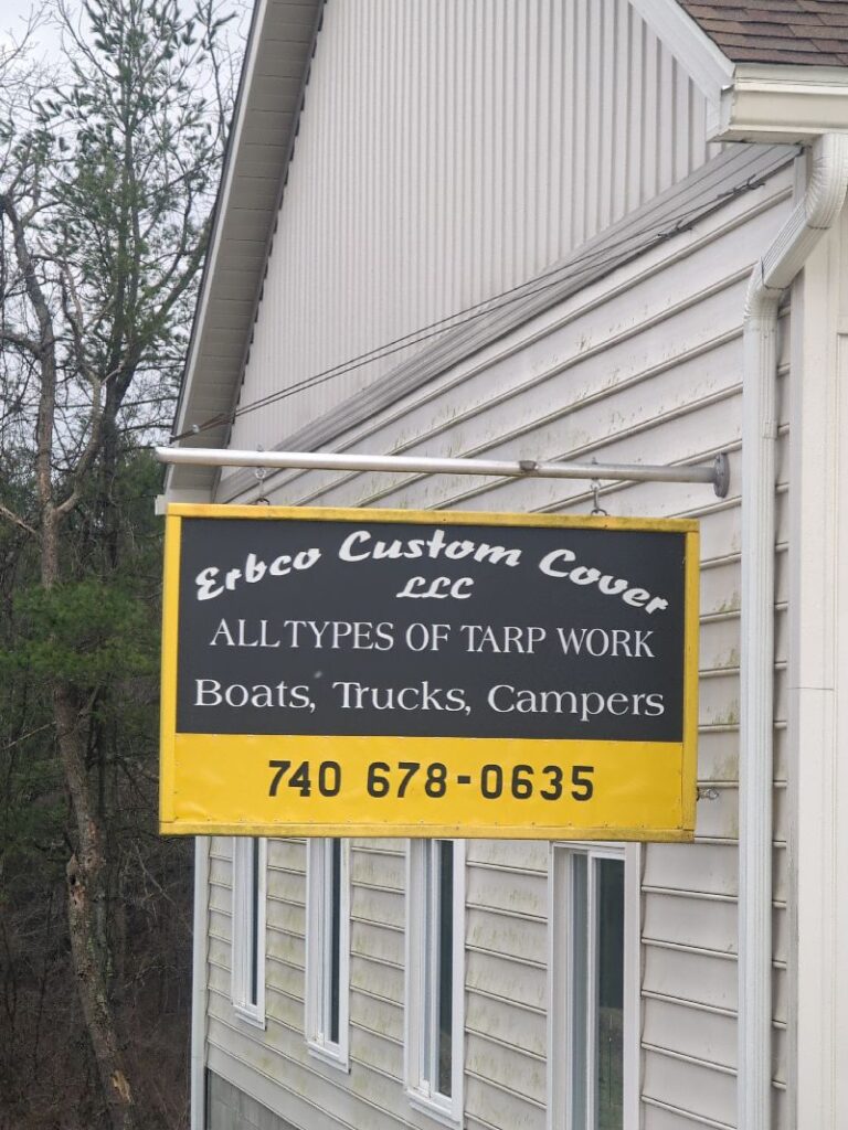 Erbco Custom Cover shop sign in southeastern Ohio