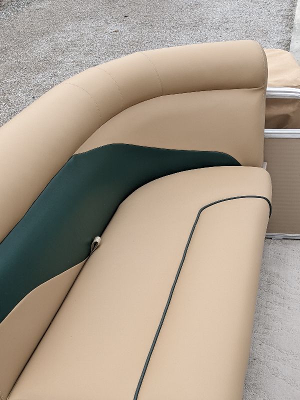 Tan and green upholstered pontoon seating in southeastern Ohio