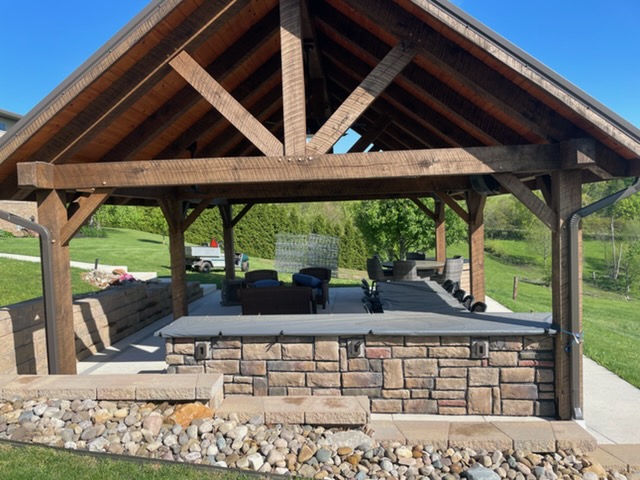 Outdoor kitchen pavilion with custom covers in southeastern Ohio