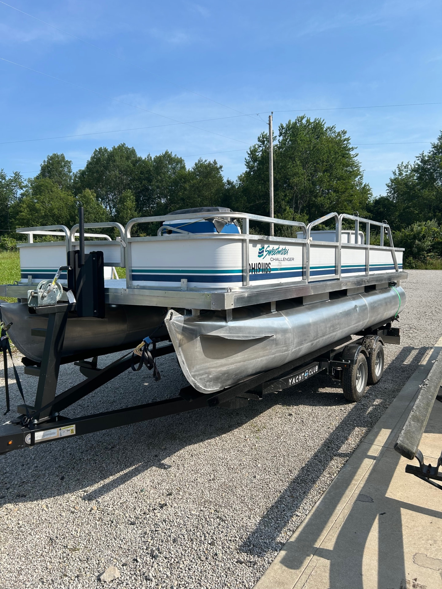 Pontoon project on its trailer before interior work in southeastern Ohio