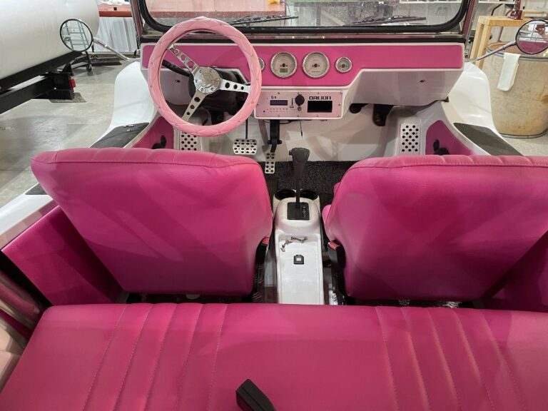 Dune buggy dashboard with pink custom upholstery in southeastern Ohio