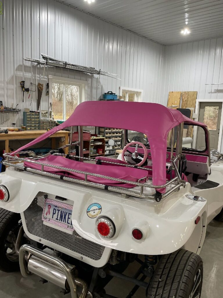 Pink dune buggy top and matching upholstered seats in southeastern Ohio