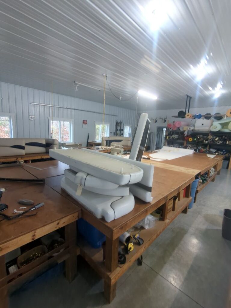 Upholstery pieces laid out for assembly in southeastern Ohio