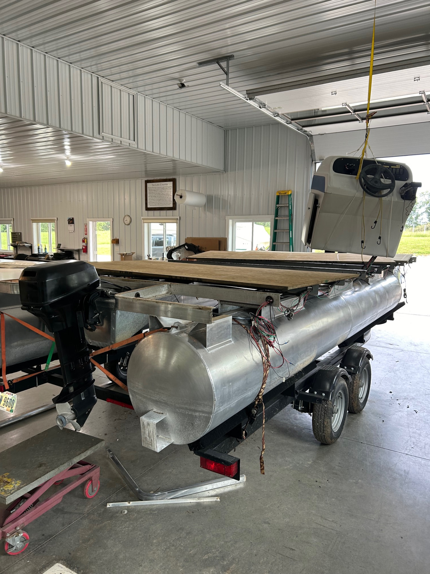 Pontoon interior restoration underway in the workshop in southeastern Ohio