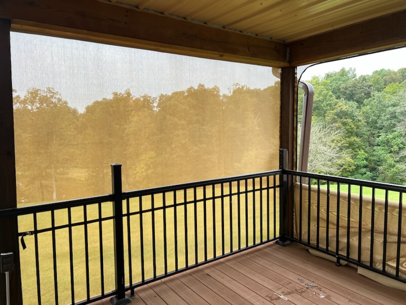 Porch shade panel on a covered deck in southeastern Ohio