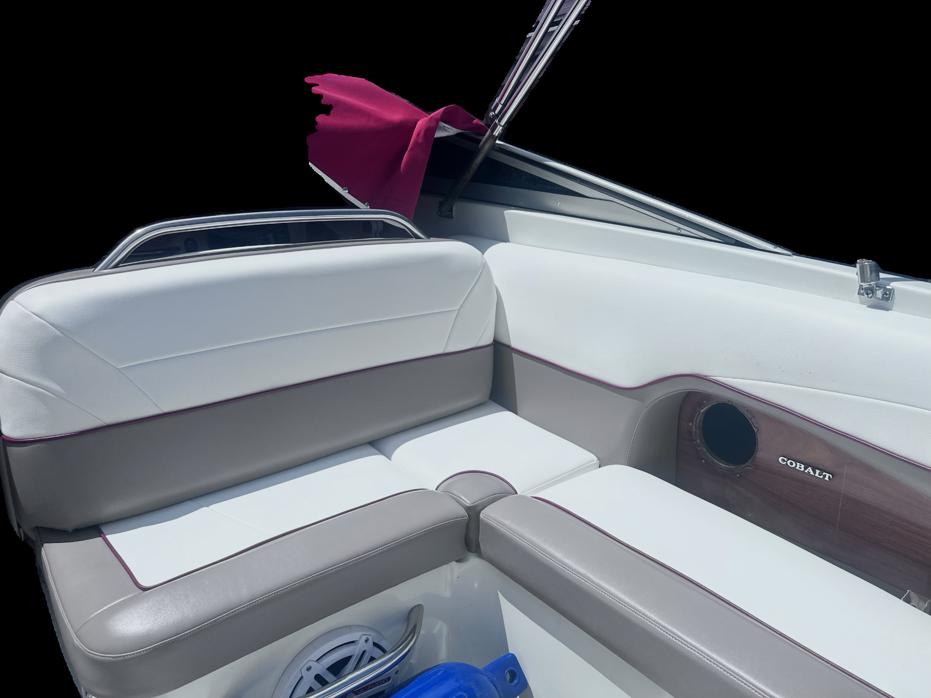 Boat cockpit seating re-covered in marine vinyl in southeastern Ohio