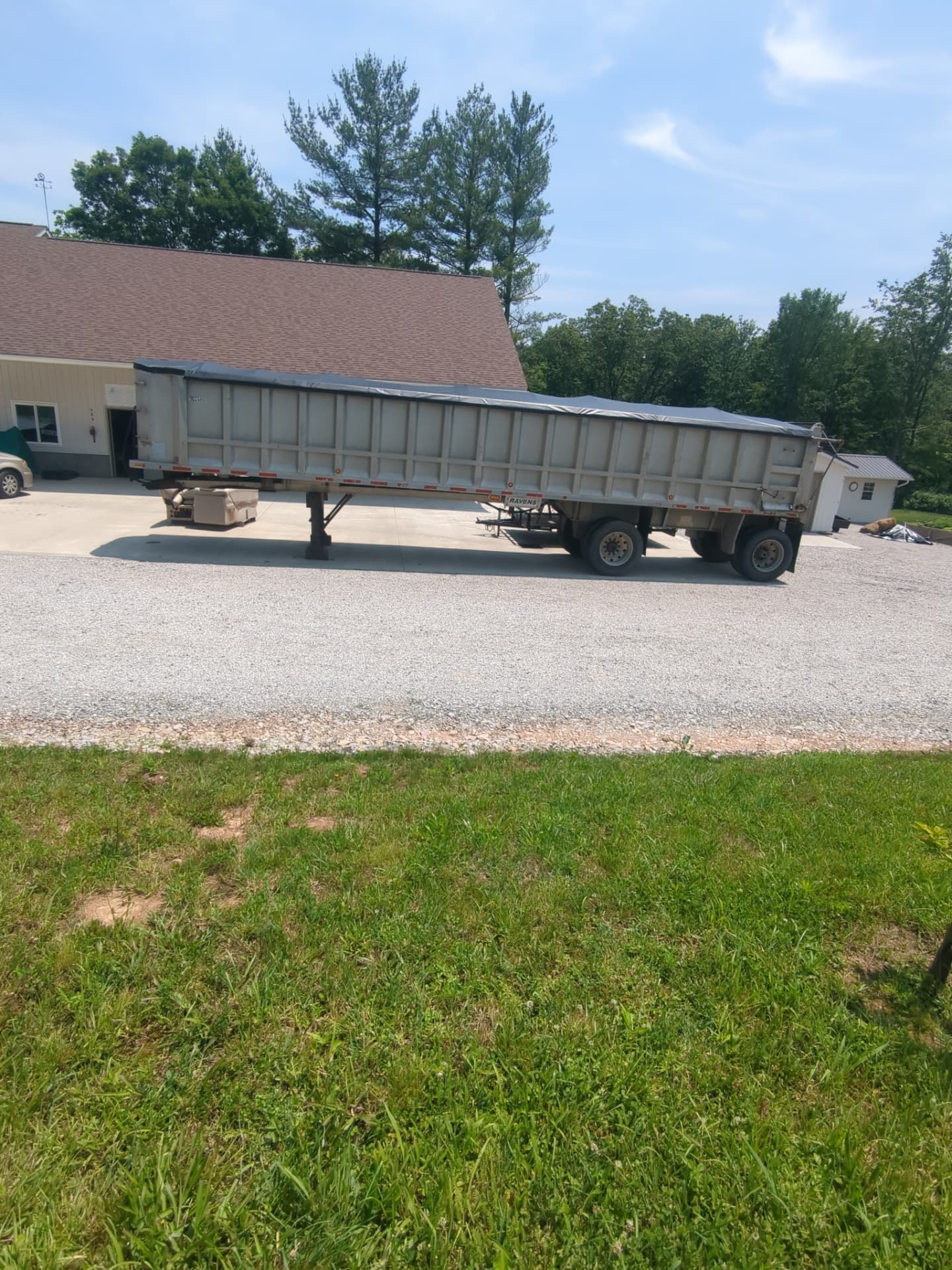 Finished dump trailer tarp outside the Erbco shop in southeastern Ohio