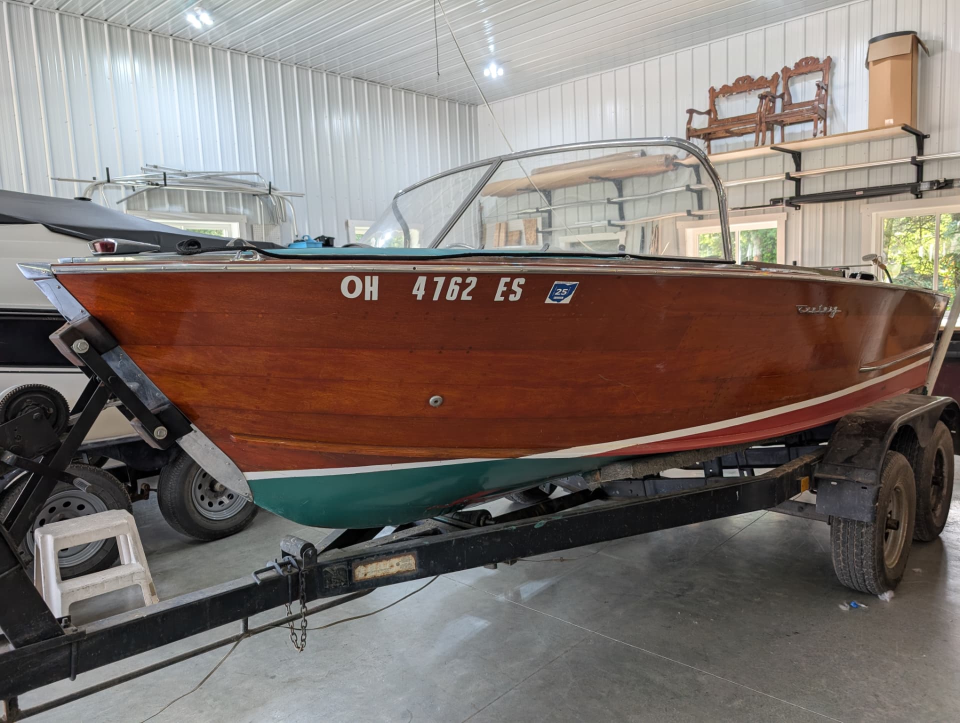 Wooden boat restoration project in the workshop in southeastern Ohio