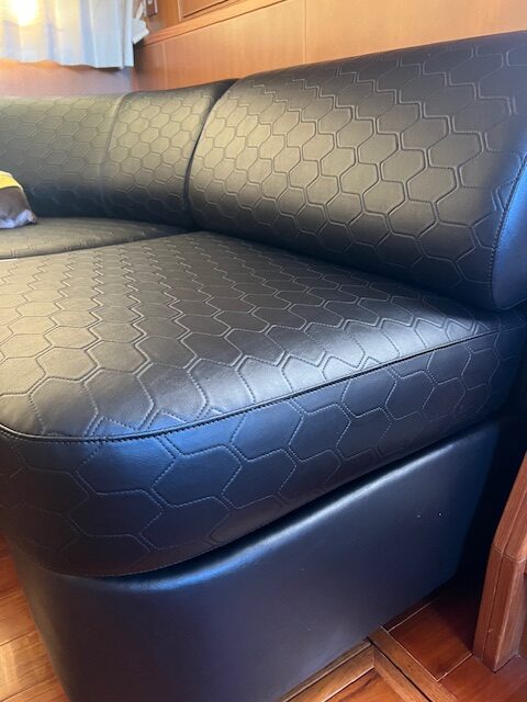 Black boat upholstery with patterned topstitching in southeastern Ohio